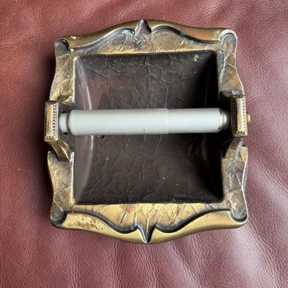 Amerock Carriage House Recessed Toilet Paper Holder Antique Brass 1970s *Fair*